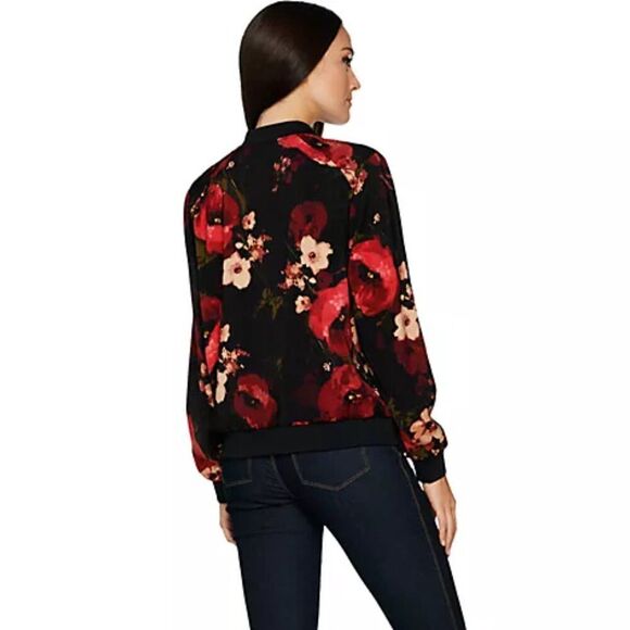 Susan Graver Bomber Jacket Large Floral Stretch Lightweight - Picture 16 of 16